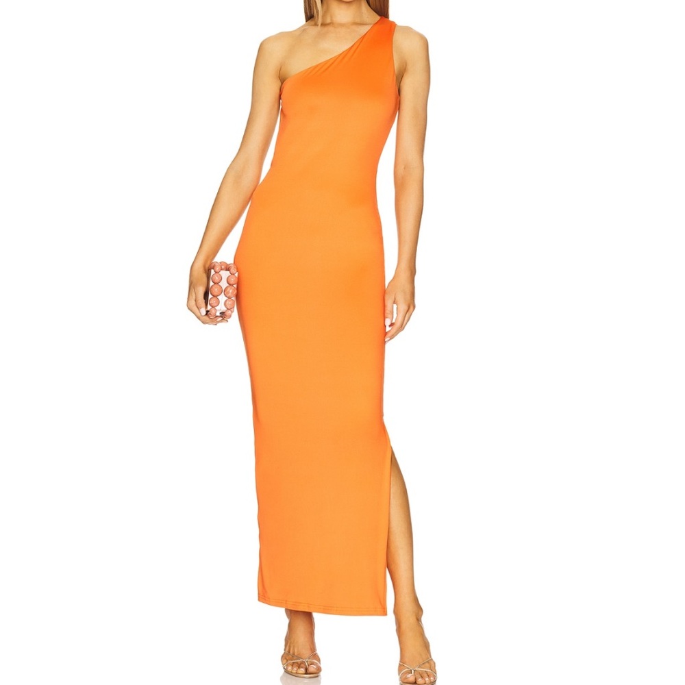 Elegant One-Shoulder Orange Dress
